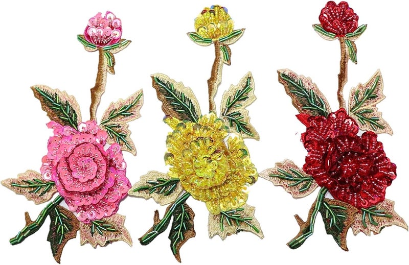 JRYYR Red Rose Applique, Sequin Flower Patches for Dresses and Other Garments Decorative Rose Applique (Red) - Image 2